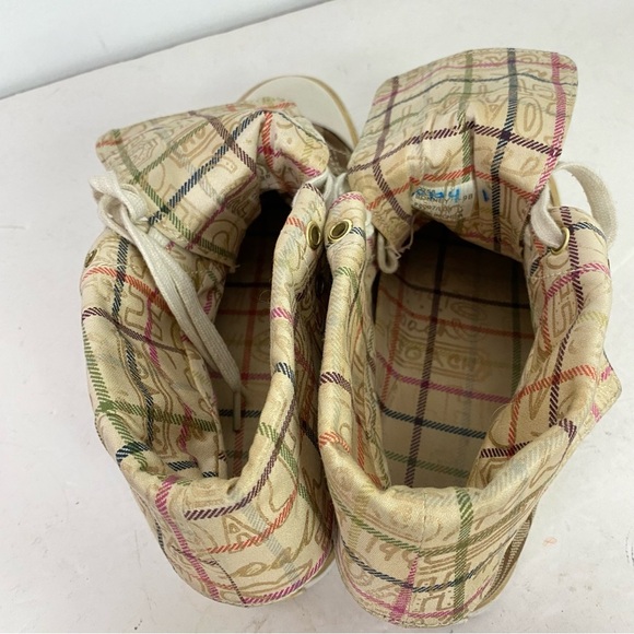 Coach Bonney High Top Sneakers Womens Size 9 Logo Jacquard Tan Brown Fold Down - Picture 13 of 13